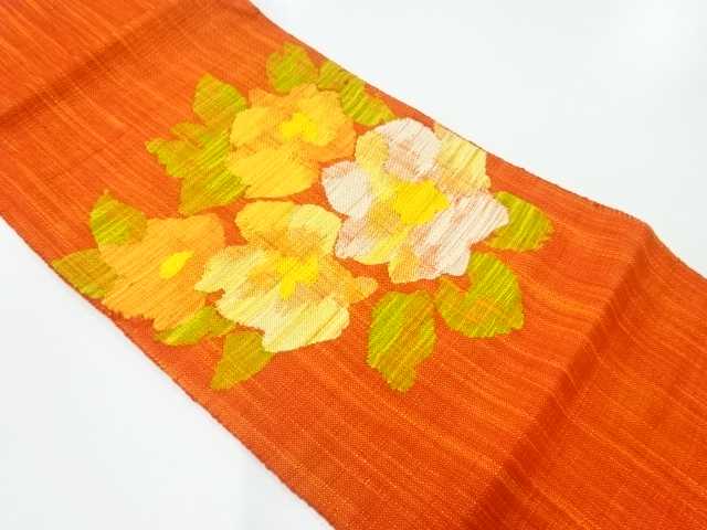 JAPANESE NAGOYA OBI / MAWATA TSUMUGI / WOVEN FLORAL PLANTS